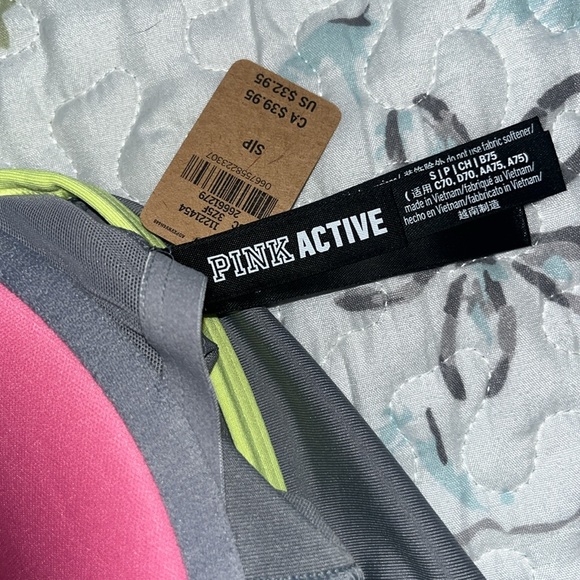 Low Impact gray push up Pink Active quick dry sports bra with neon piping - Picture 4 of 5